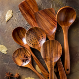 Kit 7 Utensílios de Cozinha em Madeira Natural – Colheres e Conchas Artesanais