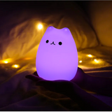 Luminária Noturna Gatinho LED – 7 Cores com Controle por Toque