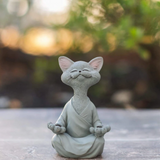 Estátua Decorativa de Gato Meditando em Resina