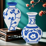 Vaso Decorativo em Blocos Inspirado na Porcelana Chinesa Azul e Branca