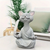 Estátua Decorativa de Gato Meditando em Resina