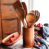 Kit 7 Utensílios de Cozinha em Madeira Natural – Colheres e Conchas Artesanais