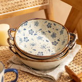 Bowl Vintage em Cerâmica Pintado à Mão – 700ml com Alças Laterais