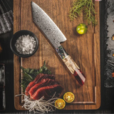 Faca Garra de Águia™ Estilo Bunka com Lâmina de Aço Damasco e Cabo em Resina
