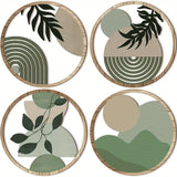 Kit com 4 Quadros Redondos de Parede em Madeira – Arte Boho Botânica