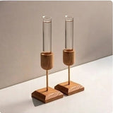 Kit 2 Vasos Tubo de Ensaio em Vidro com Base de Madeira – Hidropônico