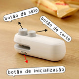 Mini Selador de Sacos 2 em 1 com Cortador e Recarga USB-C