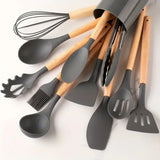 Kit de Utensílios de Cozinha em Silicone com Organizador