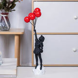 Escultura Menina com Balões em Resina – Arte Decorativa 25cm