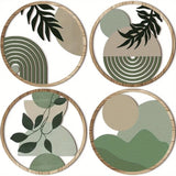 Kit com 4 Quadros Redondos de Parede em Madeira – Arte Boho Botânica