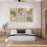 Kit com 3 Quadros Decorativos Boho em Madeira – Arte Geométrica para Parede