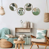 Kit com 4 Quadros Redondos de Parede em Madeira – Arte Boho Botânica