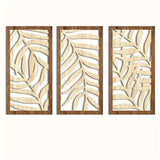 Kit com 3 Esculturas de Parede em Madeira – Folhagem Tropical em Relevo