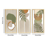 Kit com 3 Quadros Decorativos Boho em Madeira – Arte Geométrica para Parede