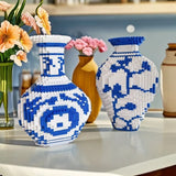 Vaso Decorativo em Blocos Inspirado na Porcelana Chinesa Azul e Branca