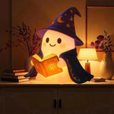 Luminária Noturna Fantasminha Lendo – LED Decorativa com Chapéu de Mago