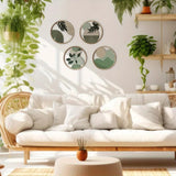Kit com 4 Quadros Redondos de Parede em Madeira – Arte Boho Botânica