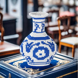 Vaso Decorativo em Blocos Inspirado na Porcelana Chinesa Azul e Branca