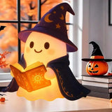 Luminária Noturna Fantasminha Lendo – LED Decorativa com Chapéu de Mago