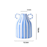 Vaso de Cerâmica Listrado com Alças Duplas 16 cm