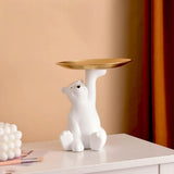 Porta-Objetos Urso com Bandeja Dourada – Decorativo e Funcional