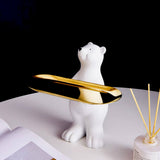Porta-Objetos Urso com Bandeja Dourada – Decorativo e Funcional