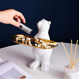 Porta-Objetos Urso com Bandeja Dourada – Decorativo e Funcional