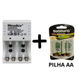 Kit Carregador Bivolt para Pilhas Recarregáveis AA e AAA